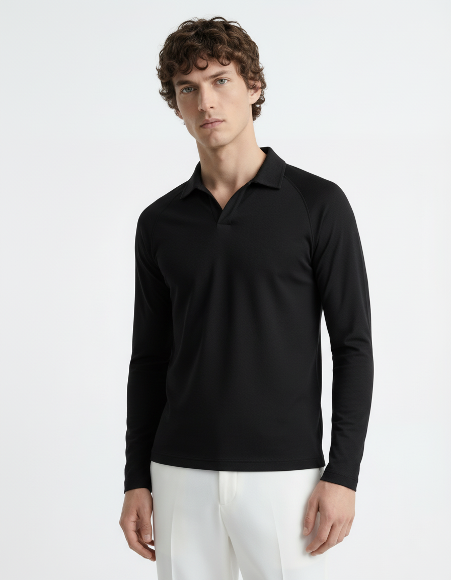 Polo Tee full sleeve - Active wear Black