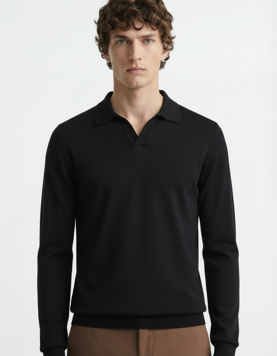 Polo Tee - Full Sleeves Black