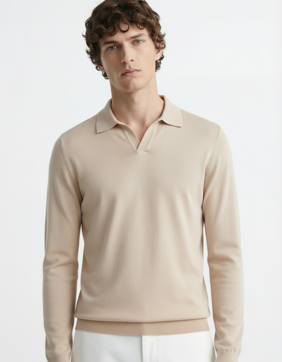 Polo Tee - Full Sleeves Beige