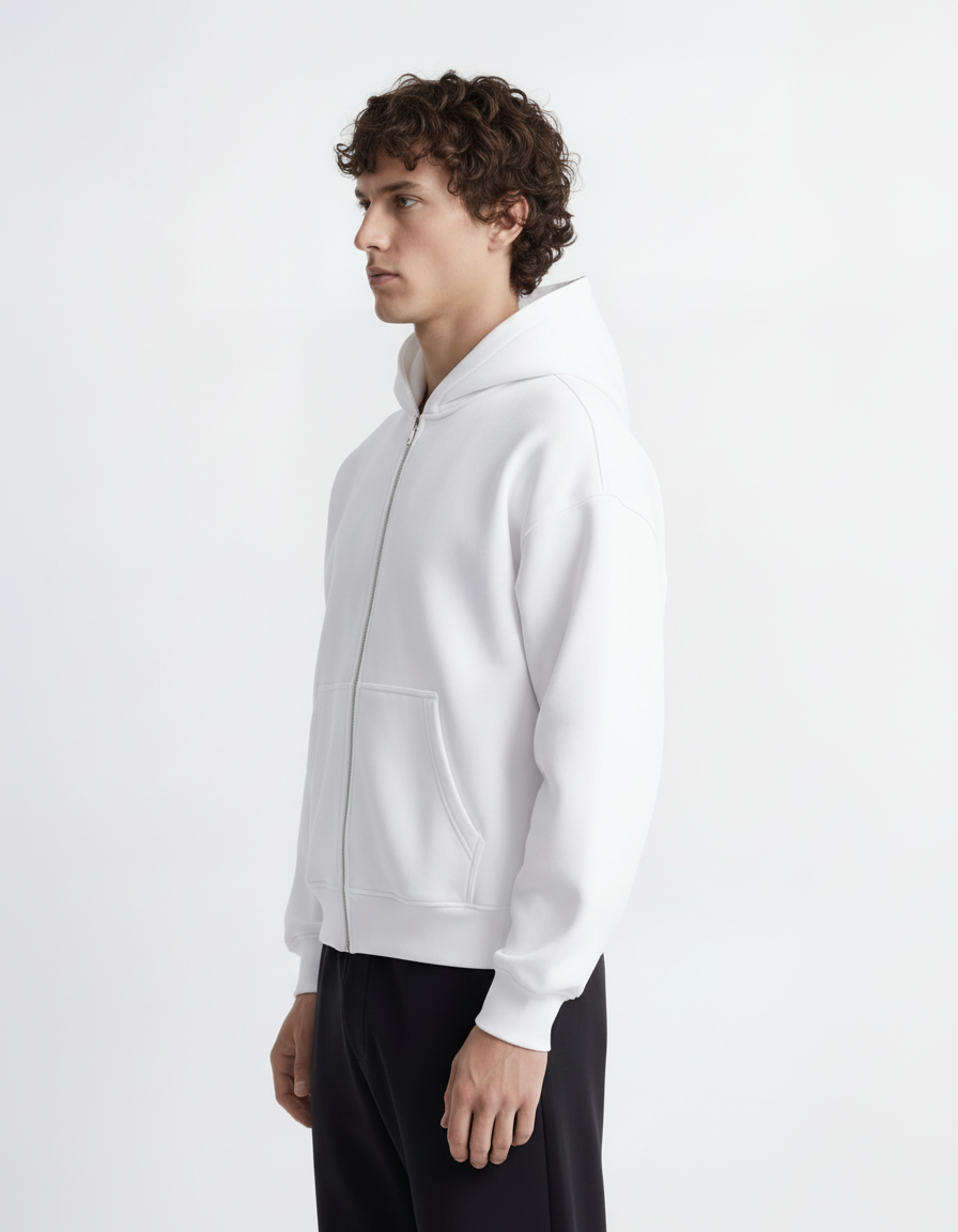 Zip Hoodie - White