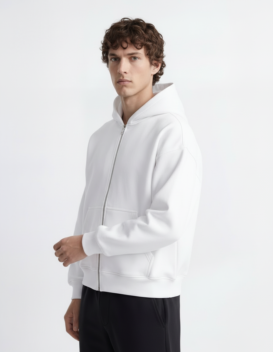 Zip Hoodie - White