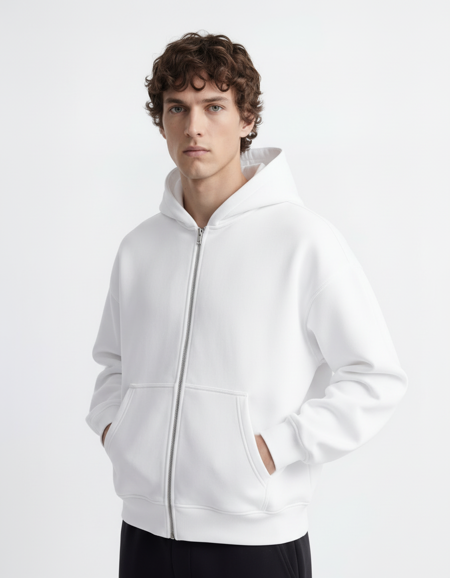 Zip Hoodie - White