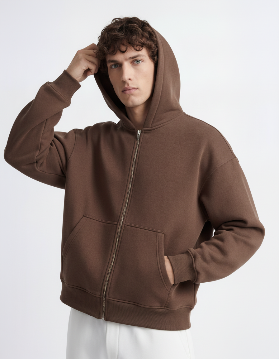 Zip Hoodie - Brown