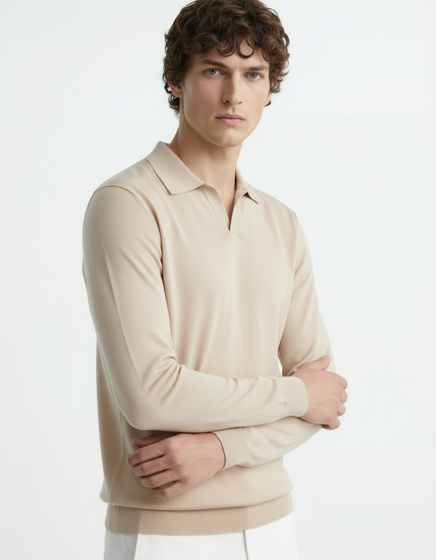 Polo Tee - Full Sleeves Beige